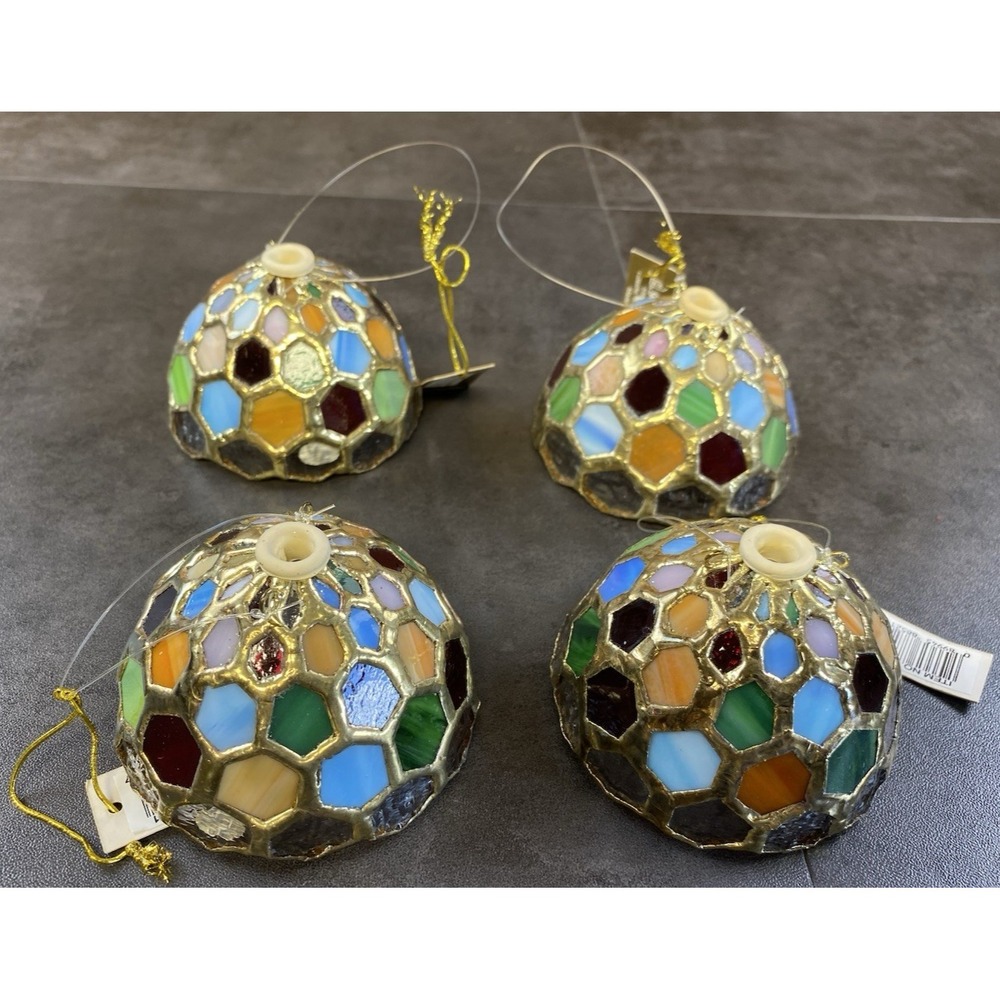 Roman Inc Set of 4 Christmas Stained Glass Heavy Dome Ornaments NEW w/ tags